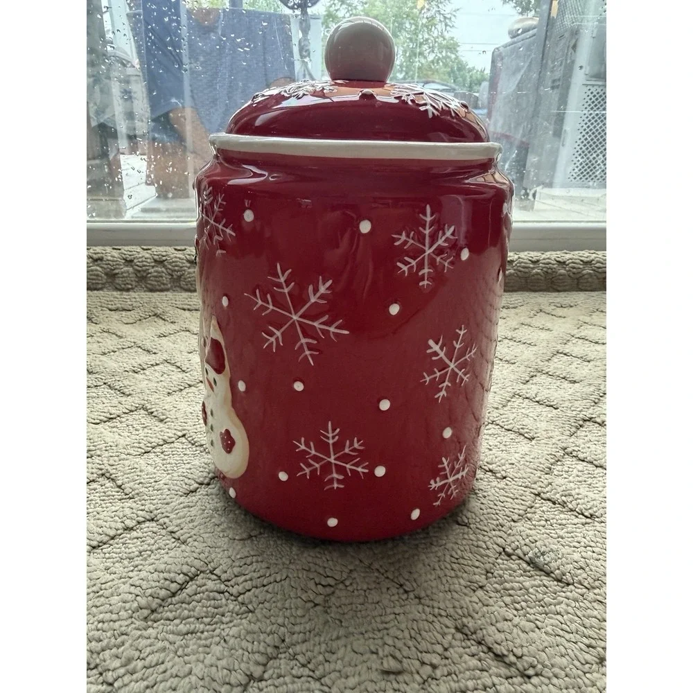 Hallmark Snowman Cookie Jar Ceramic Snowflake Christmas Holiday Kitchen Storage